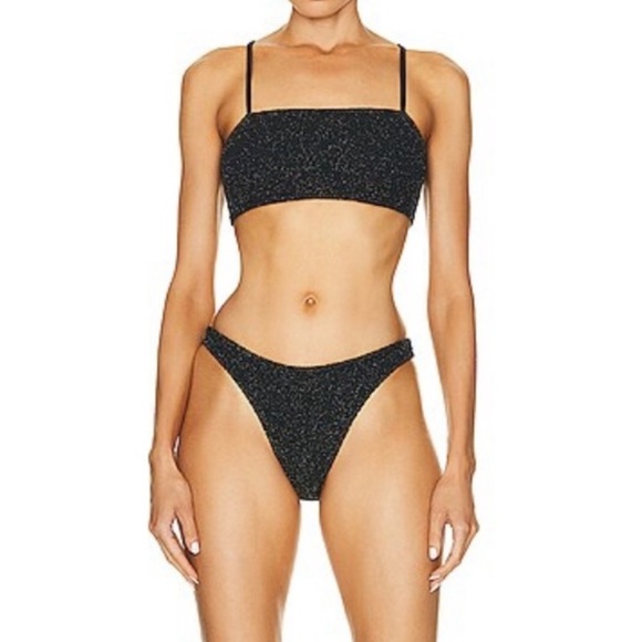 NWT Hunza G Gigi lurex bikini set in black/gold
